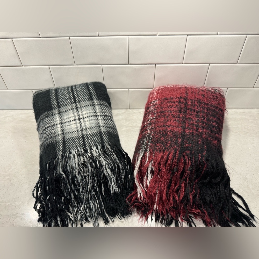 Steve Madden Scarf Bundle | Reversible Plaid & Red Buffalo Check
